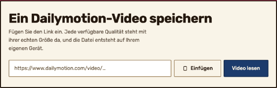Das Linkfeld des Downloaders, in das gerade eine Dailymotion-Adresse getippt wird.