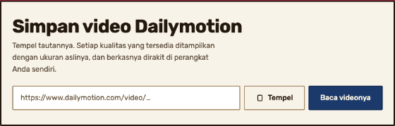 Kotak tautan pada pengunduh, dengan alamat Dailymotion sedang diketikkan ke dalamnya.